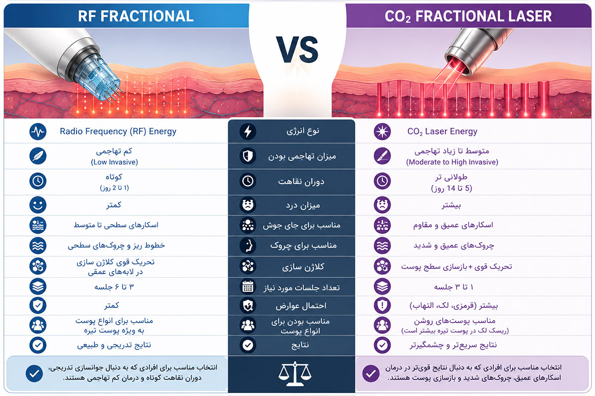مقایسه RF فرکشنال در برابر لیزر CO2 فرکشنال